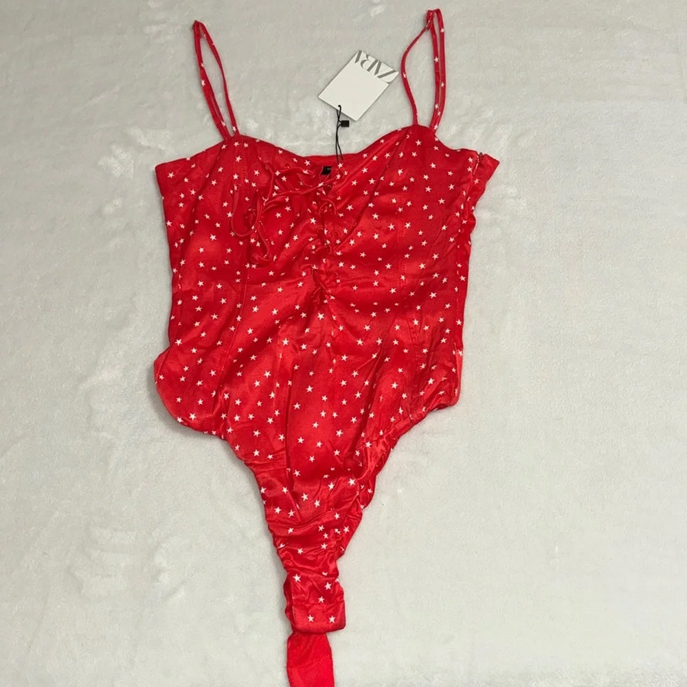 NWT ZARA- Size S, Red & White Star Bodysuit - Picture 1 of 4